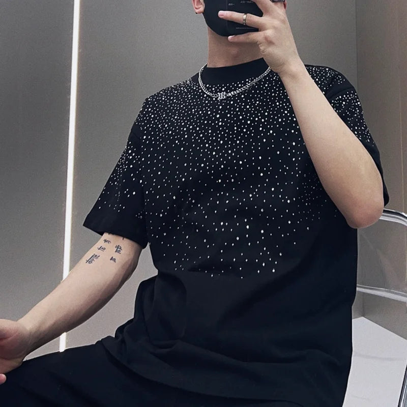 Summer Short Sleeved T-shirt Men's T-shirt Loose Round Neck Fashionable Trendy Brand Hot Diamond Half Sleeved Clothes