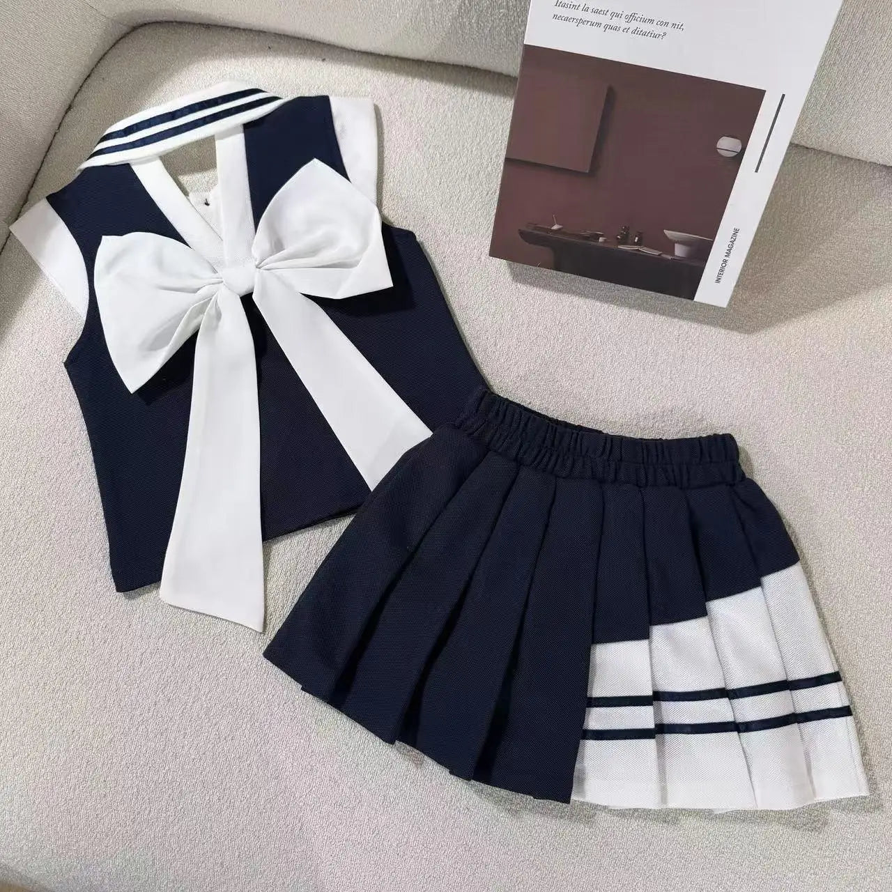 Toddler Girls' 2-Piece Summer Set - Sleeveless Tie-Back Top + Pleated Skirt, Breathable Cotton Outfit Kids Boutique Clothes