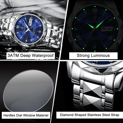 POEDAGAR Luxury Fashion Men's Quartz Watches Date Week Stainless Steel Watch For Man Waterproof Luminous High Quality Men Watch