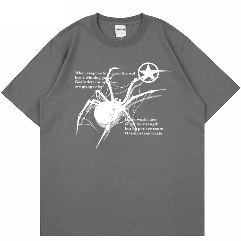 Y2K Korean Men Streetwear Spider Graphic Acubi Harajuku Egirl Short Sleeve T-Shirts Grunge Aesthetic Oversized Tops Alt Clothing