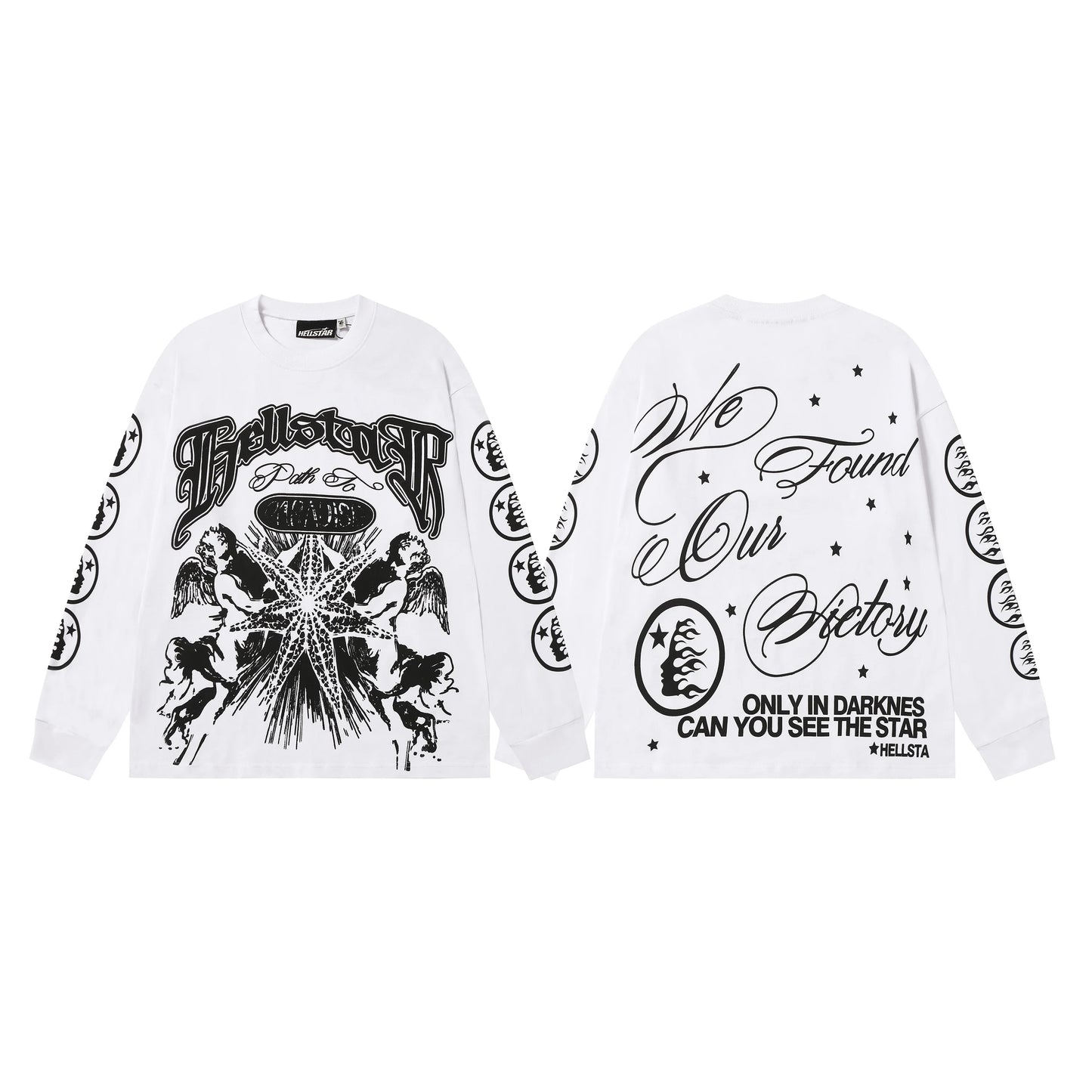 American Style Hell Star Little Angel Letter Print High Street Loose Men Women Base Long Sleeve T-Shirt Spring Autumn