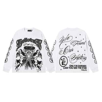 American Style Hell Star Little Angel Letter Print High Street Loose Men Women Base Long Sleeve T-Shirt Spring Autumn