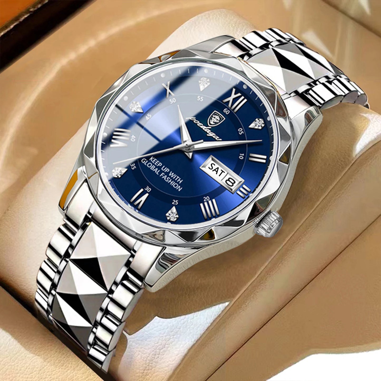POEDAGAR Luxury Fashion Men's Quartz Watches Date Week Stainless Steel Watch For Man Waterproof Luminous High Quality Men Watch