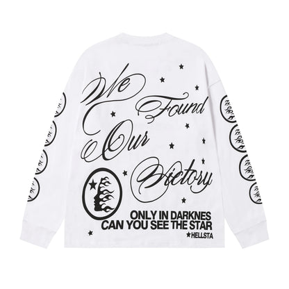 American Style Hell Star Little Angel Letter Print High Street Loose Men Women Base Long Sleeve T-Shirt Spring Autumn
