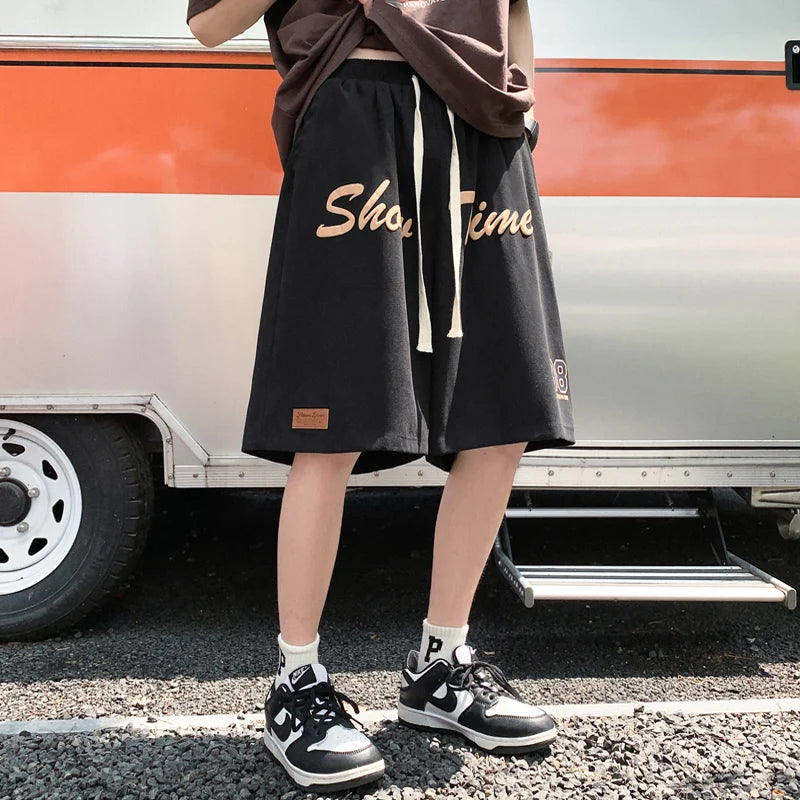 Loose Fit Sporty Shorts Men's Summer Thin American Retro High Street Trendy Brand Casual Loose Five-Quarter Length Pants