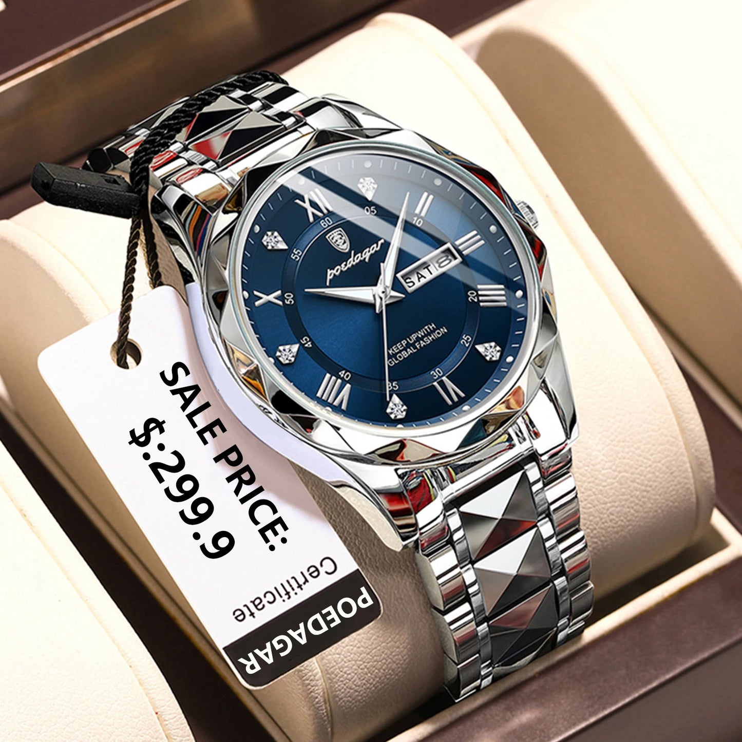POEDAGAR Luxury Fashion Men's Quartz Watches Date Week Stainless Steel Watch For Man Waterproof Luminous High Quality Men Watch
