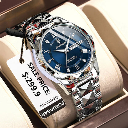 POEDAGAR Luxury Fashion Men's Quartz Watches Date Week Stainless Steel Watch For Man Waterproof Luminous High Quality Men Watch