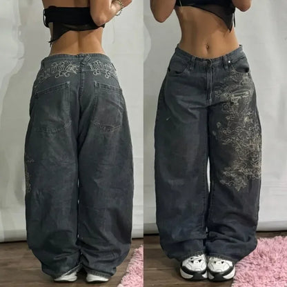 Streetwear New Fashion Oversized Print Baggy Jeans Y2K Harajuku Hip-hop Vintage Pop Gothic High Waist Wide-leg Pants Trousers