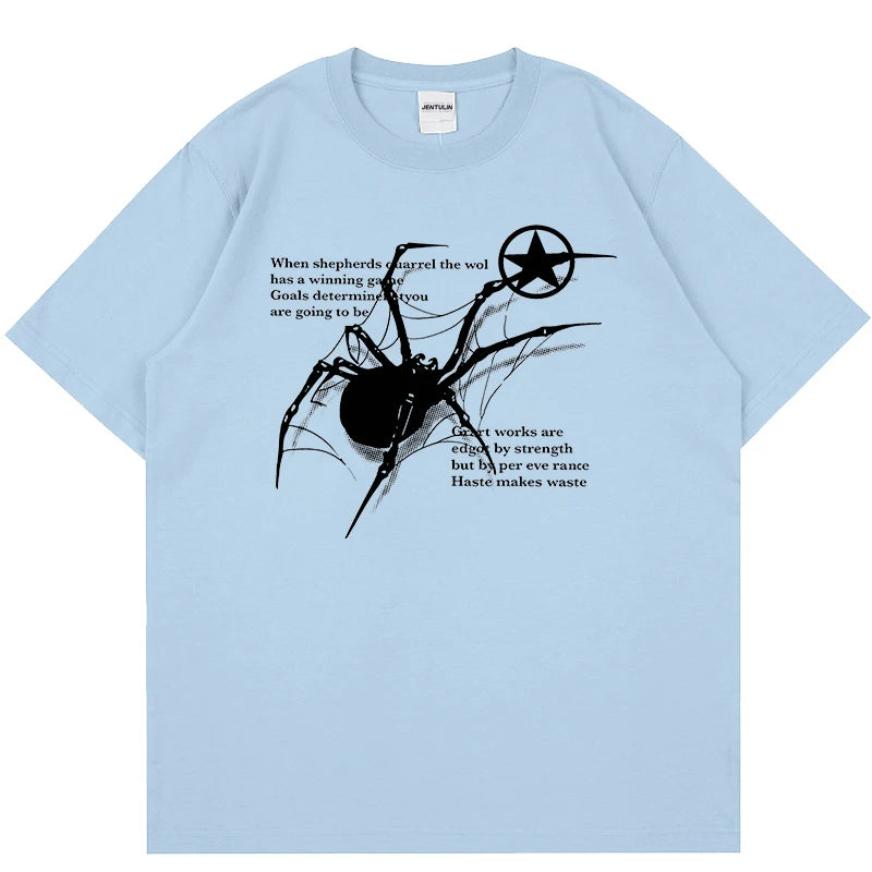 Y2K Korean Men Streetwear Spider Graphic Acubi Harajuku Egirl Short Sleeve T-Shirts Grunge Aesthetic Oversized Tops Alt Clothing