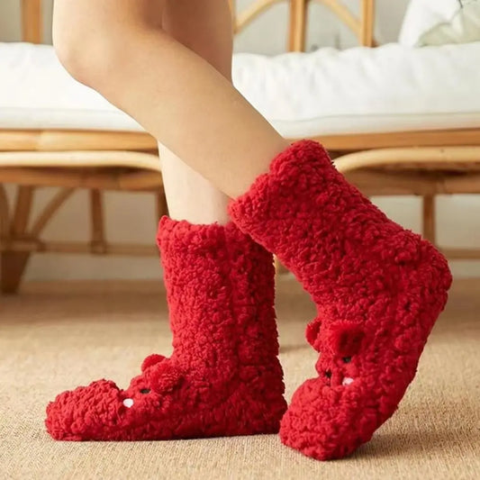 Kawaii Embroidery Winter Floor Socks Cartoon Anti Slip Thick Thermal Socks Plush Winter Animal Graphic Socks Gifts