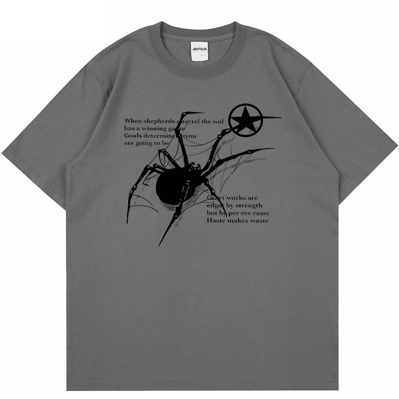 Y2K Korean Men Streetwear Spider Graphic Acubi Harajuku Egirl Short Sleeve T-Shirts Grunge Aesthetic Oversized Tops Alt Clothing