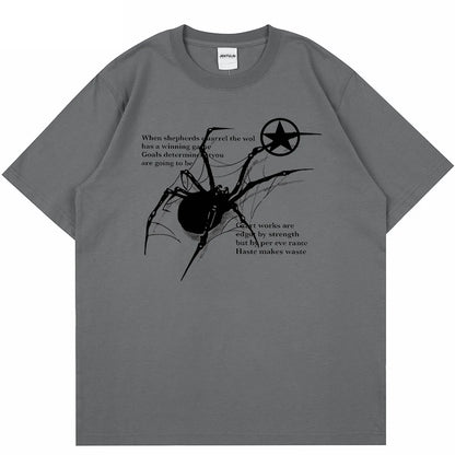 Y2K Korean Men Streetwear Spider Graphic Acubi Harajuku Egirl Short Sleeve T-Shirts Grunge Aesthetic Oversized Tops Alt Clothing