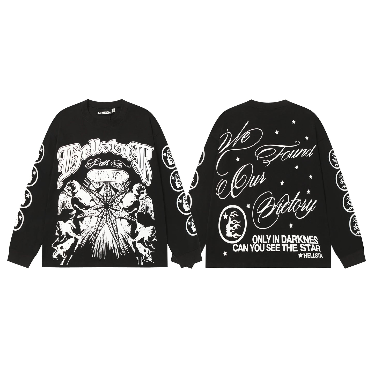 American Style Hell Star Little Angel Letter Print High Street Loose Men Women Base Long Sleeve T-Shirt Spring Autumn