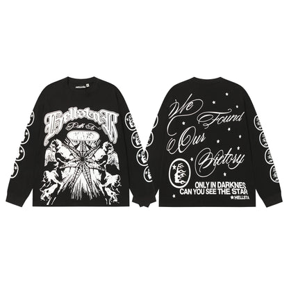 American Style Hell Star Little Angel Letter Print High Street Loose Men Women Base Long Sleeve T-Shirt Spring Autumn