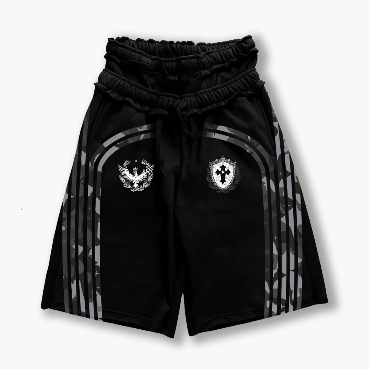 Street loose shorts, same style West Coast double waist fashionable striped shorts