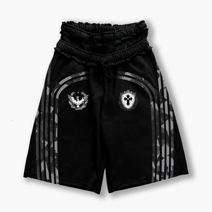Street loose shorts, same style West Coast double waist fashionable striped shorts