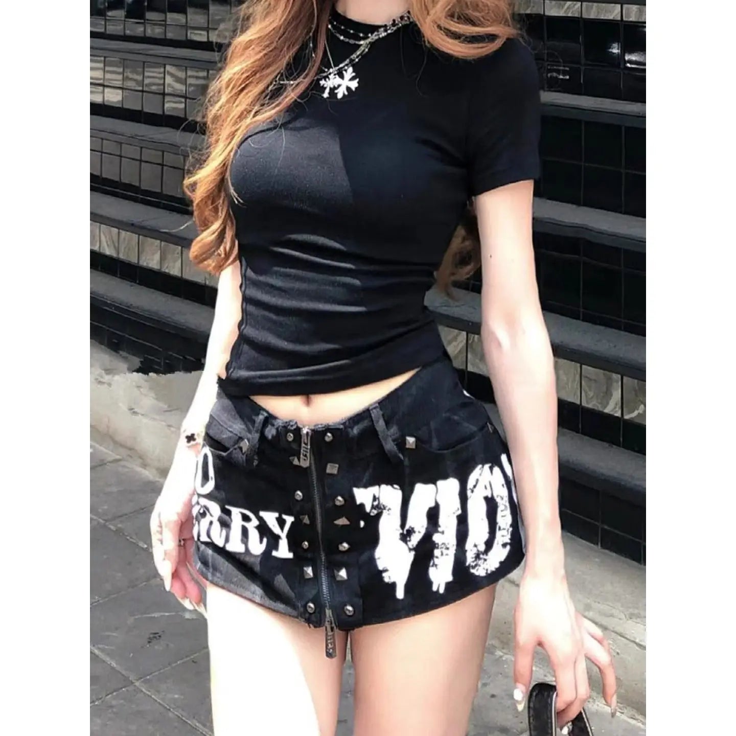 Y2K Vintage Letter Print Mini Short Women Sexy Zipper Design Slim Fit Denim Mini Skirt American Retro Hot Girl Punk Streetwear
