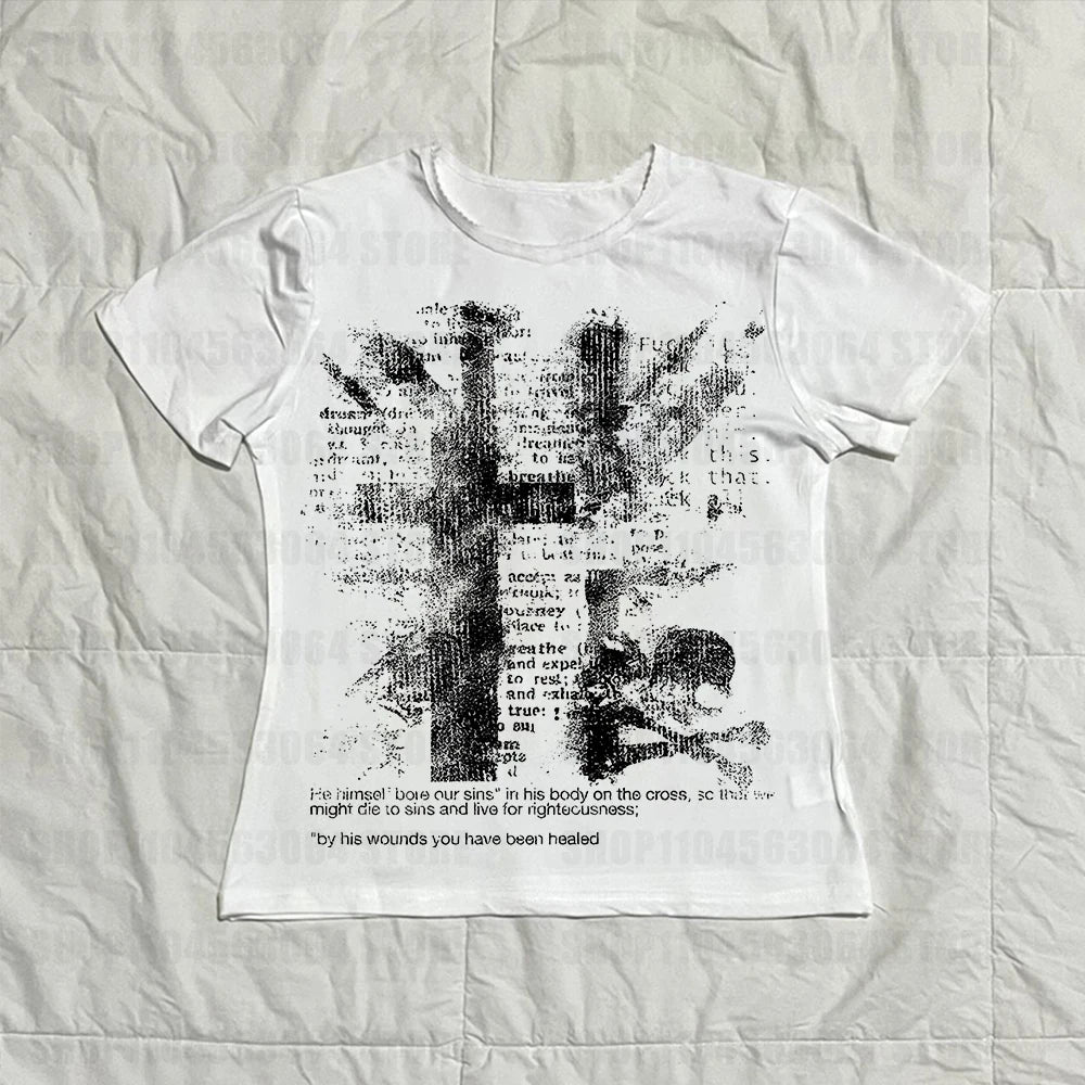 Graphic Tees Y2k Tops Women's Cropped 90s Clothes Vintage Shoujo Girl Style Kawaii Kpop Top for Women Graphic T Shirts Harajuku