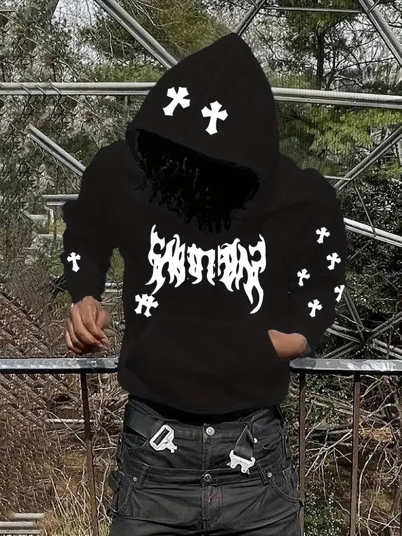 The new men's hoodie for the autumn of 2025 features street casual fashion hip-hop simplicity and 3D cross print