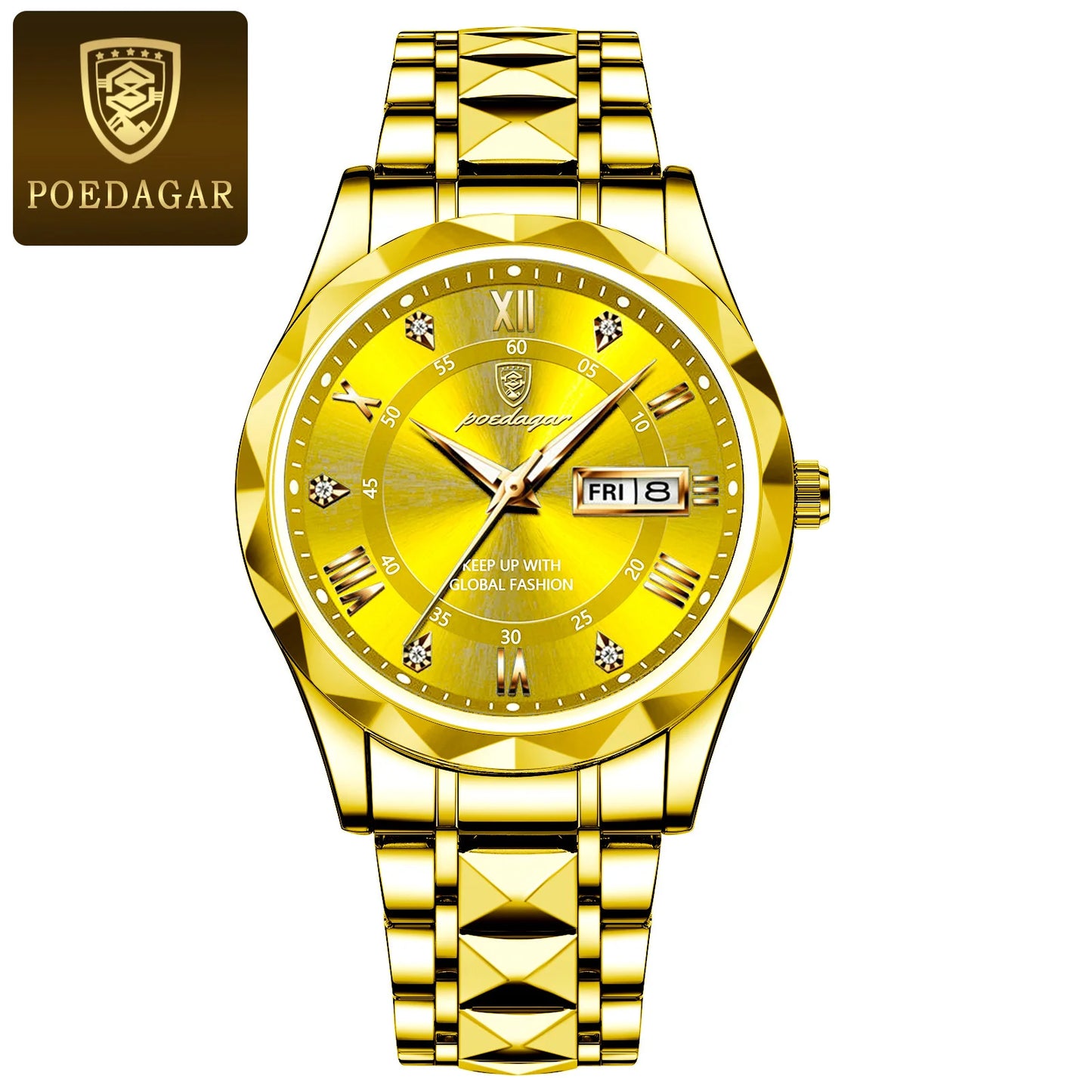 POEDAGAR Luxury Fashion Men's Quartz Watches Date Week Stainless Steel Watch For Man Waterproof Luminous High Quality Men Watch