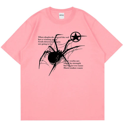 Y2K Korean Men Streetwear Spider Graphic Acubi Harajuku Egirl Short Sleeve T-Shirts Grunge Aesthetic Oversized Tops Alt Clothing