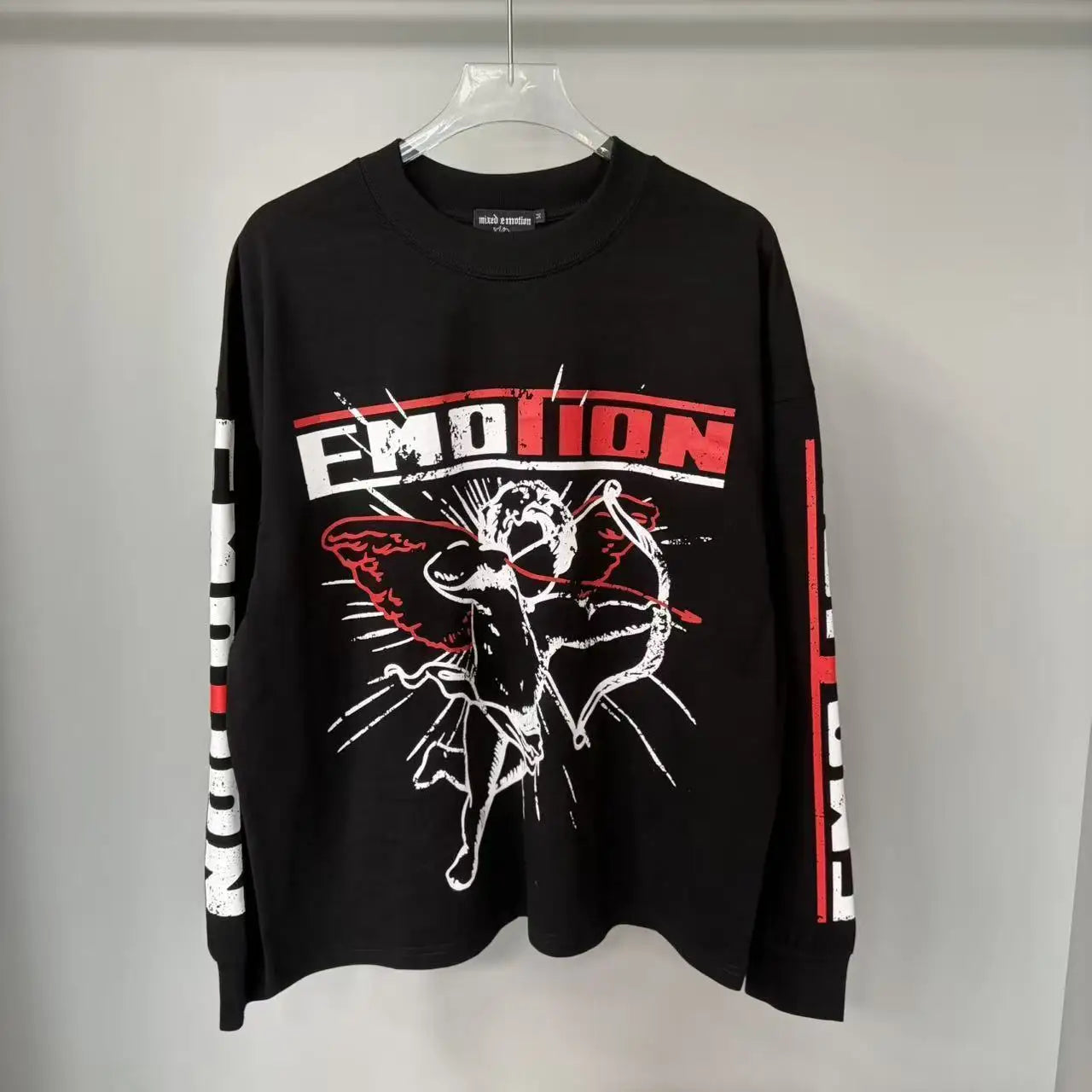 Mixed Emotion Angel Print Splicing Long Sleeves T Shirt Men Women Classic Letters Logo Rhinestone T-Shirts Long Sleeve