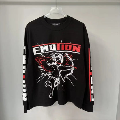 Mixed Emotion Angel Print Splicing Long Sleeves T Shirt Men Women Classic Letters Logo Rhinestone T-Shirts Long Sleeve