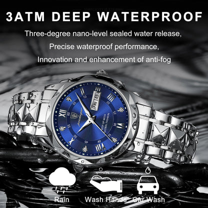 POEDAGAR Luxury Fashion Men's Quartz Watches Date Week Stainless Steel Watch For Man Waterproof Luminous High Quality Men Watch