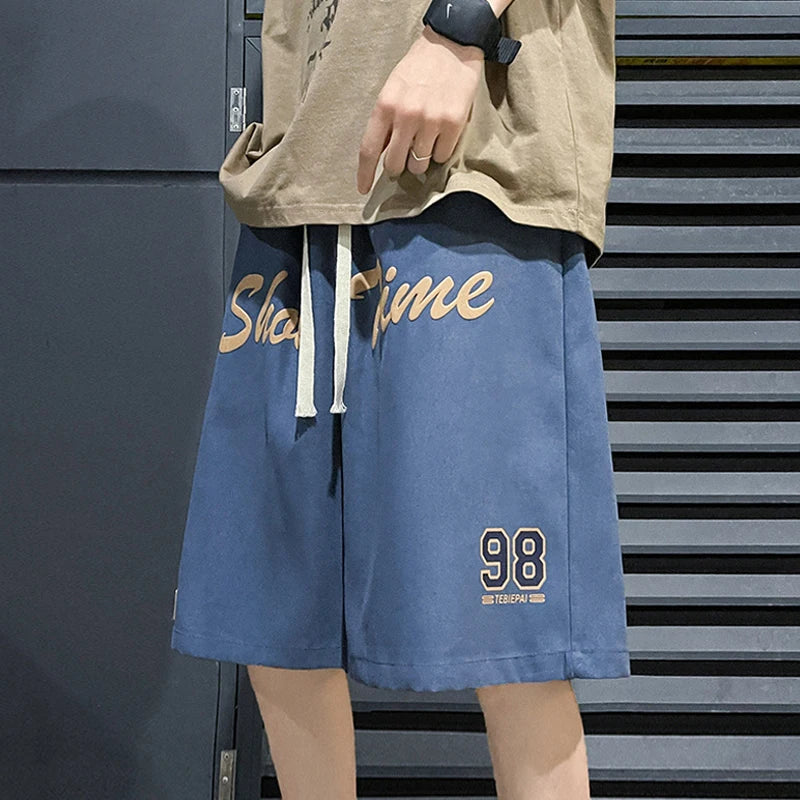 Loose Fit Sporty Shorts Men's Summer Thin American Retro High Street Trendy Brand Casual Loose Five-Quarter Length Pants