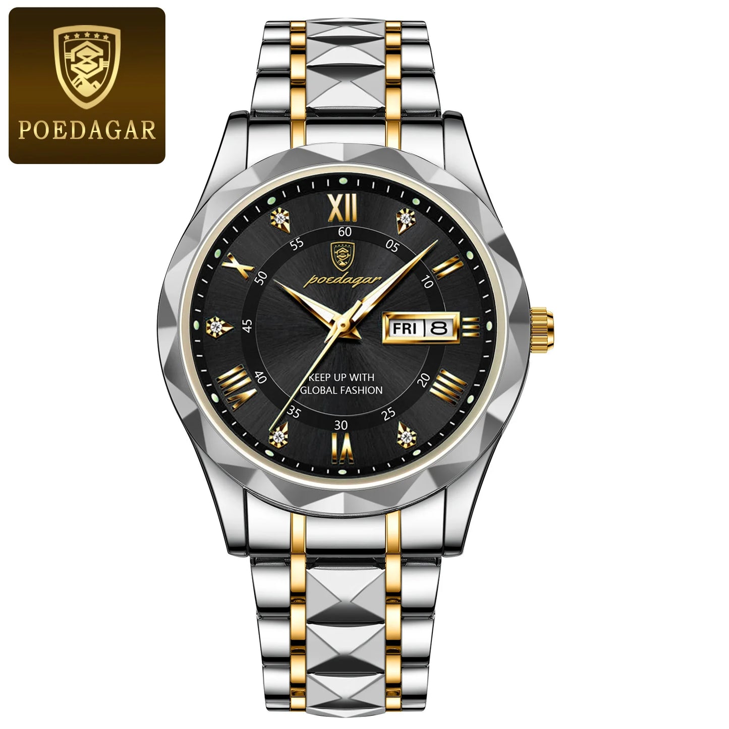 POEDAGAR Luxury Fashion Men's Quartz Watches Date Week Stainless Steel Watch For Man Waterproof Luminous High Quality Men Watch