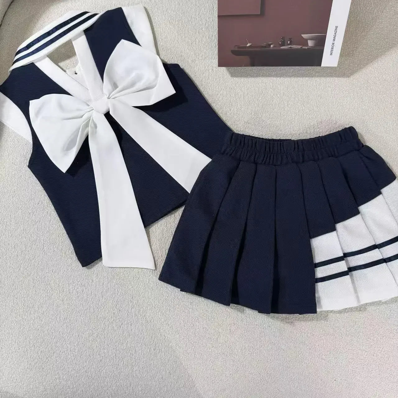Toddler Girls' 2-Piece Summer Set - Sleeveless Tie-Back Top + Pleated Skirt, Breathable Cotton Outfit Kids Boutique Clothes