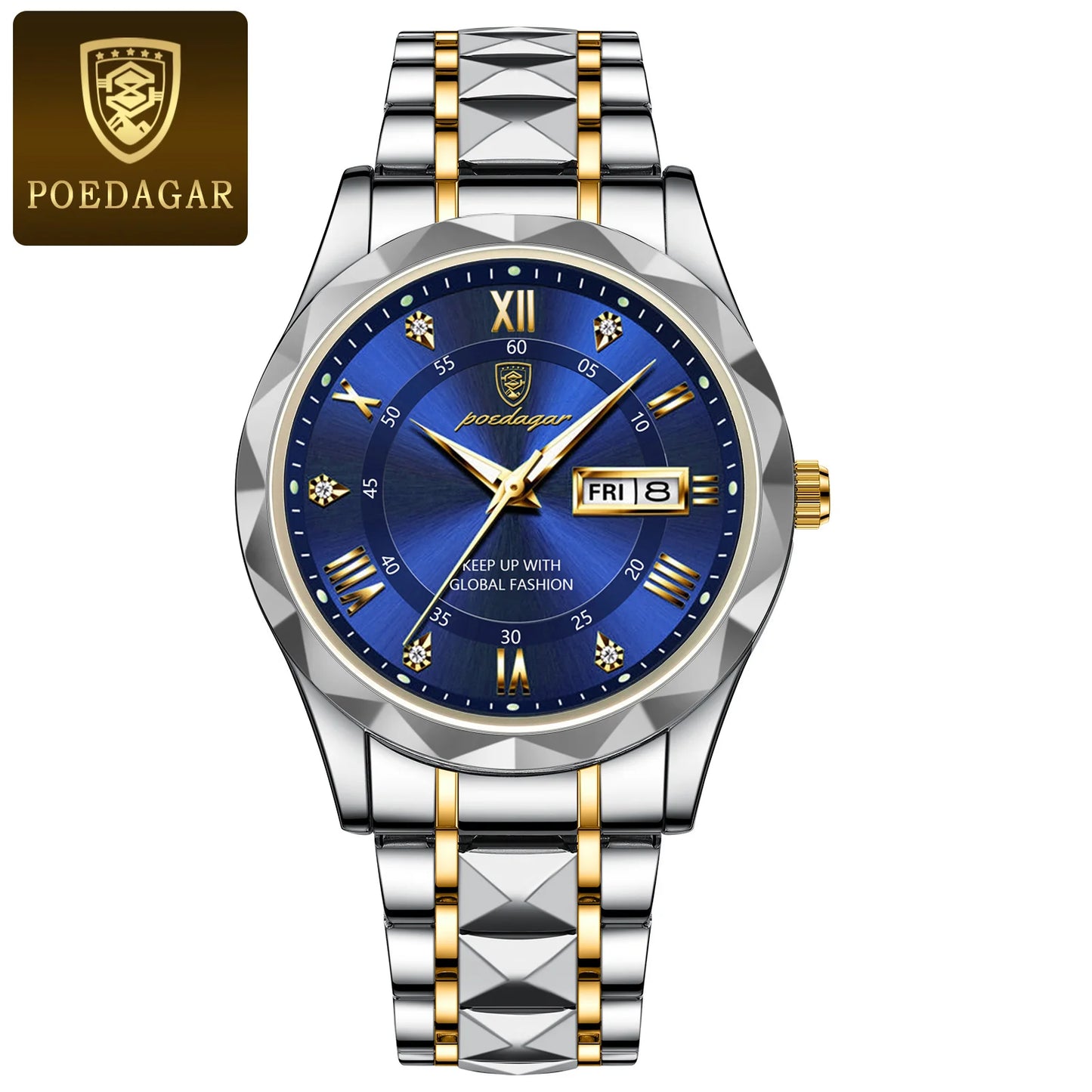POEDAGAR Luxury Fashion Men's Quartz Watches Date Week Stainless Steel Watch For Man Waterproof Luminous High Quality Men Watch