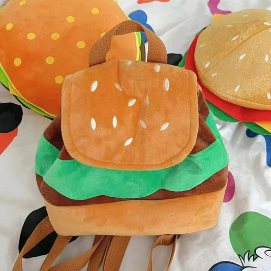 Large Capacity Book Storage Bags  Coin Purse Kindergarten School Bag  Pack Cartoon Burger Bag Hamburger  Backpack