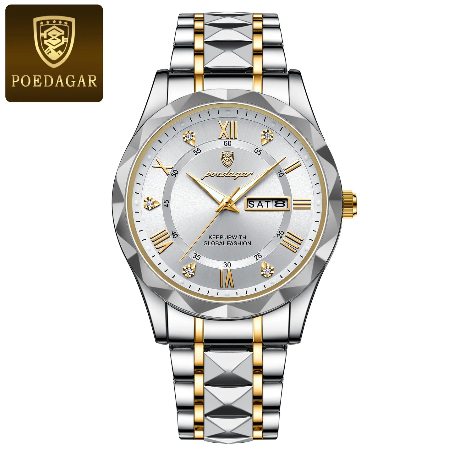 POEDAGAR Luxury Fashion Men's Quartz Watches Date Week Stainless Steel Watch For Man Waterproof Luminous High Quality Men Watch