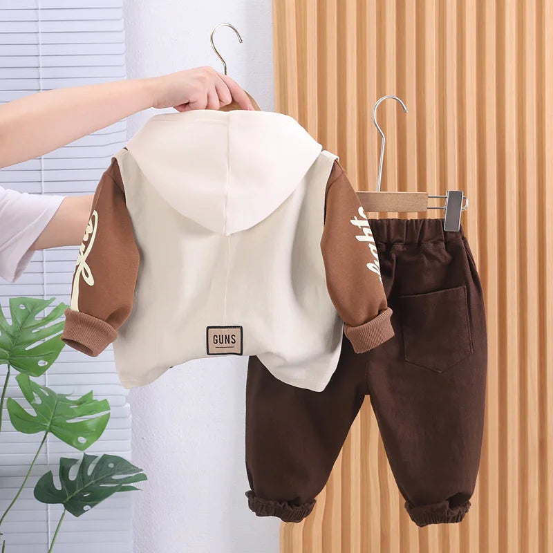 Toddler Outfits 2023 Spring Autumn Baby Boy Clothes Casual Zipper Cardigan Vest + Hooded Hoodies + Pants 3 Piece Set Kids Suit