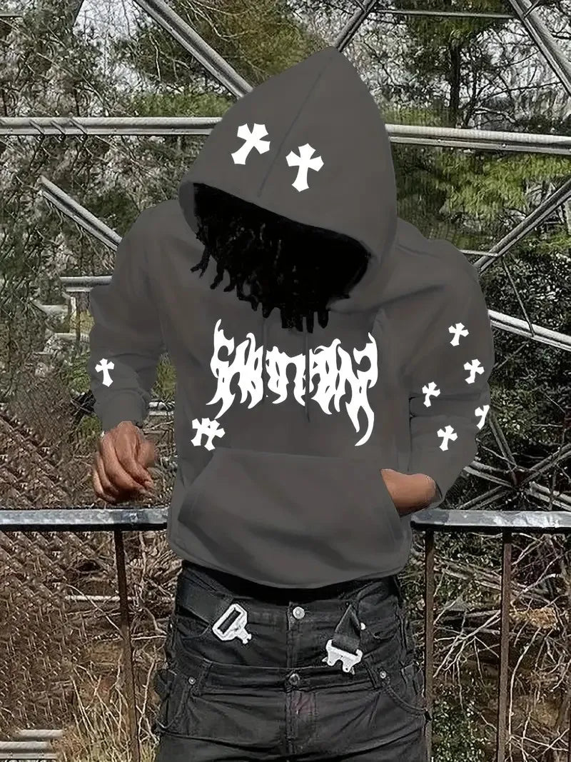 The new men's hoodie for the autumn of 2025 features street casual fashion hip-hop simplicity and 3D cross print