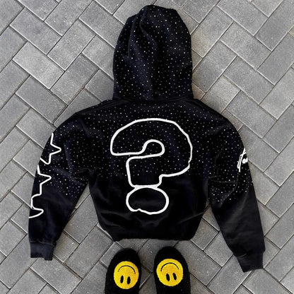 Y2K trendy American letter pattern loose casual hooded zipper retro hoodie fashionable jacket