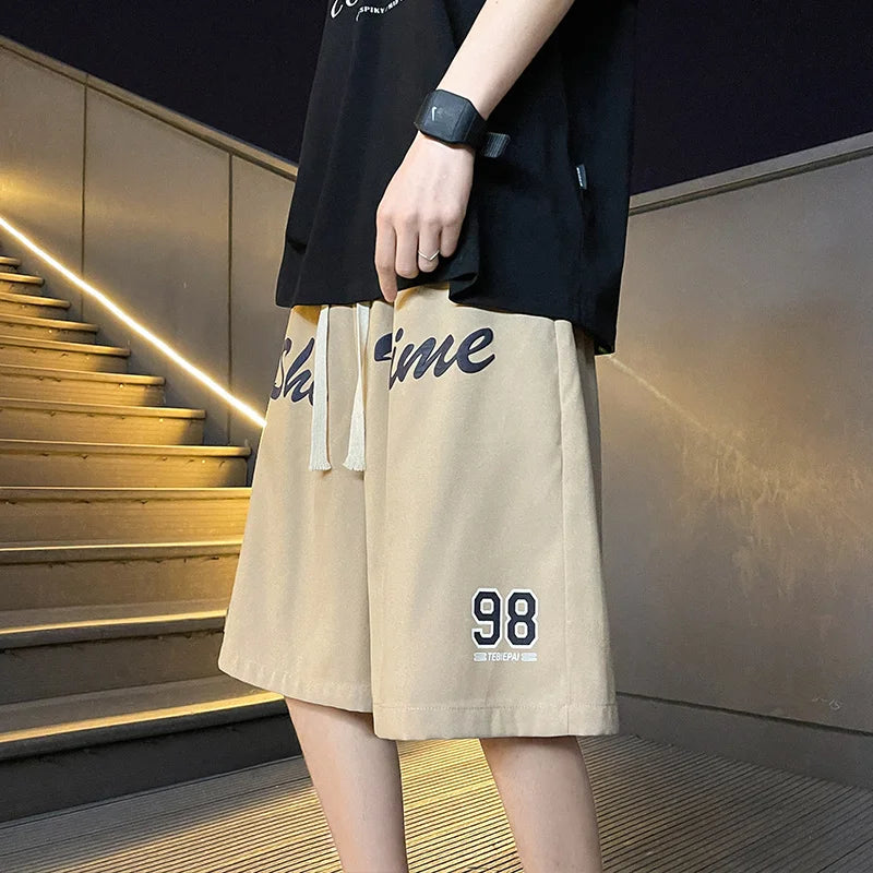 Loose Fit Sporty Shorts Men's Summer Thin American Retro High Street Trendy Brand Casual Loose Five-Quarter Length Pants
