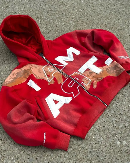 Y2K streetwear sweatshirt with letter print, zipper hoodie, autumn and winter loose sweatshirt for men
