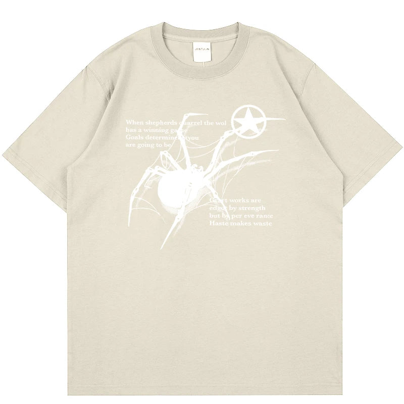 Y2K Korean Men Streetwear Spider Graphic Acubi Harajuku Egirl Short Sleeve T-Shirts Grunge Aesthetic Oversized Tops Alt Clothing