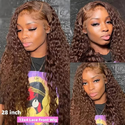 Deep Curly Wigs Human Hair Chocolate Brown 13x4 13x6 Hd Lace Frontal Wig Colored Water Wave Lace Front Wig for Women 30 36 Inch