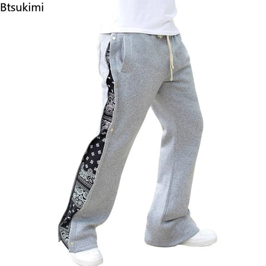 2026 Fashion Graphic Print Patchwork Pants for Men Casual Loose Drawstring Straight Trousers Men Trend Streetwear Hip Hop Pants