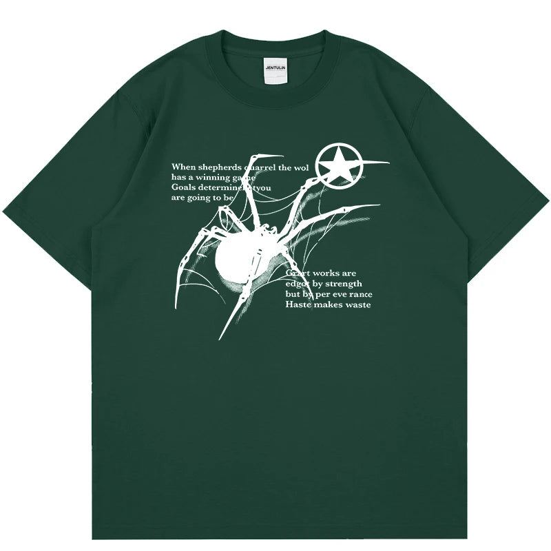 Y2K Korean Men Streetwear Spider Graphic Acubi Harajuku Egirl Short Sleeve T-Shirts Grunge Aesthetic Oversized Tops Alt Clothing