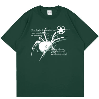 Y2K Korean Men Streetwear Spider Graphic Acubi Harajuku Egirl Short Sleeve T-Shirts Grunge Aesthetic Oversized Tops Alt Clothing