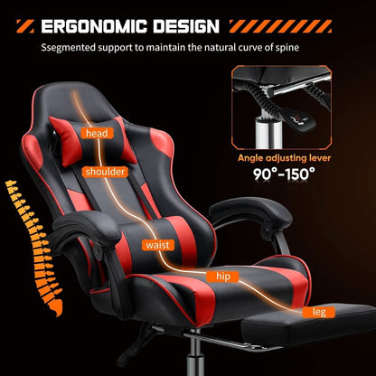 Ergonomic Gaming Desk Chair With Footrest And Headrest