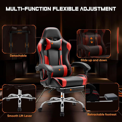 Ergonomic Gaming Desk Chair With Footrest And Headrest